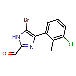 Chemical structure of 5-Bromo-4-(3-chloro-2-methylphenyl)imidazole-2-carbaldehyde , CAS 2834701-25-4, AChemBlock V149225