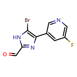 Chemical structure of 5-Bromo-4-(5-fluoro-3-pyridyl)imidazole-2-carbaldehyde , CAS 2829703-34-4, AChemBlock V149231