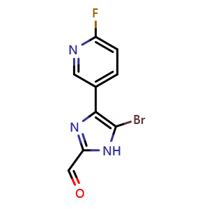 Chemical structure of 5-Bromo-4-(6-fluoro-3-pyridyl)imidazole-2-carbaldehyde , CAS 2837134-75-3, AChemBlock V149233