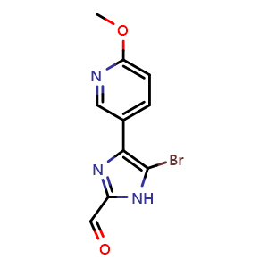 Chemical structure of 5-Bromo-4-(6-methoxy-3-pyridyl)imidazole-2-carbaldehyde , CAS 2841242-36-0, AChemBlock V149240