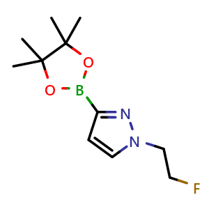 Chemical structure of 3-hydroxy-2,3-dimethylbutan-2-yl hydrogen (1-(2-fluoroethyl)-1H-pyrazol-3-yl)boronate , CAS 1905405-89-1, AChemBlock V149513