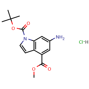 Chemical structure of Methyl 1-Boc-6-aminoindole-4-carboxylate Hydrochloride , CAS 2829522-88-3, AChemBlock V149525