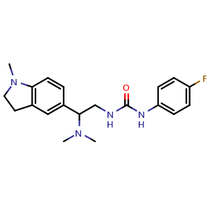 Chemical structure of 1-[2-(Dimethylamino)-2-(1-methyl-5-indolinyl)ethyl]-3-(4-fluorophenyl)urea , CAS 1172882-21-1, AChemBlock V149575