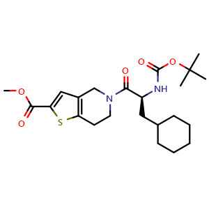 Chemical structure of Methyl (S)-5-[2-(Boc-amino)-3-cyclohexylpropanoyl]-4,5,6,7-tetrahydrothieno[3,2-c]pyridine-2-carboxylate , CAS 2838329-15-8, AChemBlock V149605