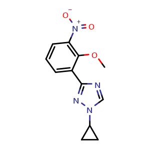 Chemical structure of 1-Cyclopropyl-3-(2-methoxy-3-nitrophenyl)-1H-1,2,4-triazole , CAS 2457365-97-6, AChemBlock V149609