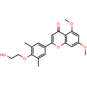 Chemical structure of 2-[4-(2-Hydroxyethoxy)-3,5-dimethylphenyl]-5,7-dimethoxy-4H-chromen-4-one , CAS 2230496-85-0, AChemBlock V149612
