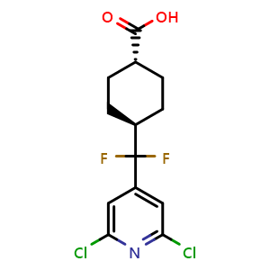 Chemical structure of trans-4-[(2,6-Dichloro-4-pyridyl)difluoromethyl]cyclohexanecarboxylic Acid , CAS 2838133-69-8, AChemBlock V149616