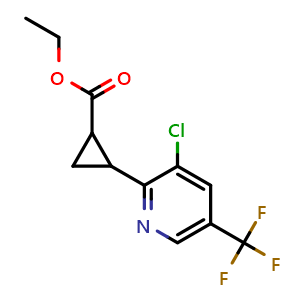 Chemical structure of Ethyl 2-[3-Chloro-5-(trifluoromethyl)-2-pyridyl]cyclopropanecarboxylate , CAS 2832618-95-6, AChemBlock V149628