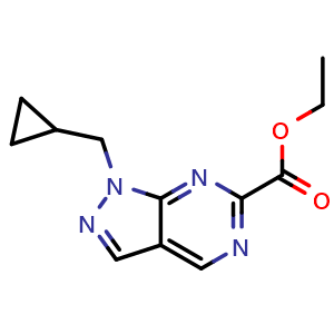 Chemical structure of Ethyl 1-(Cyclopropylmethyl)pyrazolo[3,4-d]pyrimidine-6-carboxylate , CAS 2833053-50-0, AChemBlock V149638