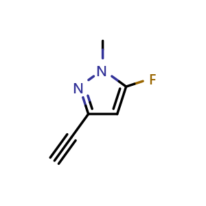 Chemical structure of 3-Ethynyl-5-fluoro-1-methylpyrazole , CAS 2301368-86-3, AChemBlock V149646