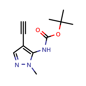 Chemical structure of 5-(Boc-amino)-4-ethynyl-1-methylpyrazole , CAS 2169427-77-2, AChemBlock V149690