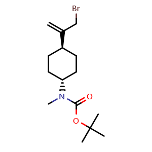 Chemical structure of trans-N-Boc-4-(3-bromo-1-propen-2-yl)-N-methylcyclohexanamine , CAS 2825439-60-7, AChemBlock V149691
