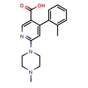 Chemical structure of 6-(4-Methyl-1-piperazinyl)-4-(o-tolyl)nicotinic Acid , CAS 2347562-52-9, AChemBlock V149694