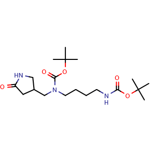 Chemical structure of 4-[[Boc[4-(Boc-amino)butyl]amino]methyl]-2-pyrrolidinone , CAS 2845128-80-3, AChemBlock V149725