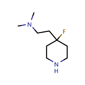 Chemical structure of 2-(4-Fluoro-4-piperidyl)-N,N-dimethylethanamine , CAS 1785120-36-6, AChemBlock V149729