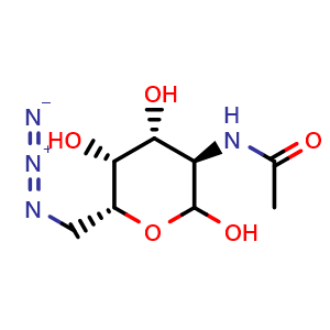 Chemical structure of N-[(3R,4R,5R,6R)-6-(Azidomethyl)-2,4,5-trihydroxytetrahydro-2H-pyran-3-yl]acetamide , CAS 1190619-44-3, AChemBlock V149742