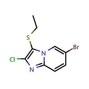 Chemical structure of 6-Bromo-2-chloro-3-(ethylthio)imidazo[1,2-a]pyridine , CAS 2479357-05-4, AChemBlock V149747