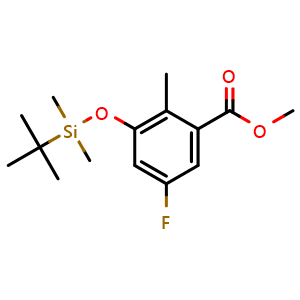 Chemical structure of Methyl 3-[(tert-Butyldimethylsilyl)oxy]-5-fluoro-2-methylbenzoate , CAS 1918172-26-5, AChemBlock V149767