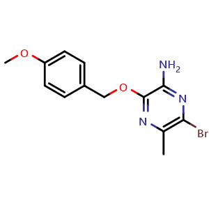 Chemical structure of 2-Amino-6-bromo-3-[(4-methoxybenzyl)oxy]-5-methylpyrazine , CAS 2240985-71-9, AChemBlock V149769