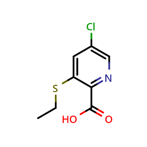 Chemical structure of 5-Chloro-3-(ethylthio)pyridine-2-carboxylic Acid , CAS 2648558-73-8, AChemBlock V149774