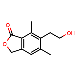 Chemical structure of 6-(2-Hydroxyethyl)-5,7-dimethylisobenzofuran-1(3H)-one , CAS 74973-61-8, AChemBlock V149785