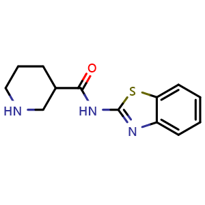 Chemical structure of N-(2-Benzothiazolyl)piperidine-3-carboxamide , CAS 1838964-89-8, AChemBlock V149787