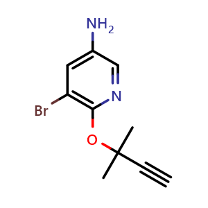 Chemical structure of 3-Amino-5-bromo-6-[(2-methyl-3-butyn-2-yl)oxy]pyridine , CAS 1692050-06-8, AChemBlock V149798