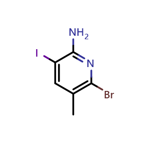 Chemical structure of 2-Amino-6-bromo-3-iodo-5-methylpyridine , CAS 853207-11-1, AChemBlock V149852