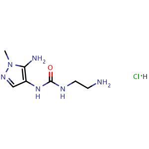 Chemical structure of 1-(5-Amino-1-methyl-4-pyrazolyl)-3-(2-aminoethyl)urea Hydrochloride , AChemBlock V149856
