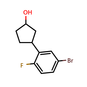 Chemical structure of 3-(5-Bromo-2-fluorophenyl)cyclopentanol , CAS 1534600-39-9, AChemBlock V149860