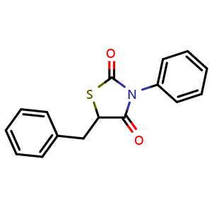 Chemical structure of 5-Benzyl-3-phenylthiazolidine-2,4-dione , CAS 618396-02-4, AChemBlock V149889