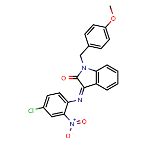Chemical structure of 3-[(4-Chloro-2-nitrophenyl)imino]-1-(4-methoxybenzyl)indolin-2-one , AChemBlock V149891