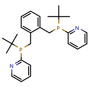 Chemical structure of 1,2-Bis[[tert-butyl(pyridin-2-yl)phosphino]methyl]benzene , CAS 2093415-45-1, AChemBlock V149896