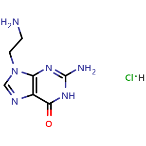 Chemical structure of 2-Amino-9-(2-aminoethyl)-1H-purin-6(9H)-one Hydrochloride , CAS 1700632-23-0, AChemBlock V149903