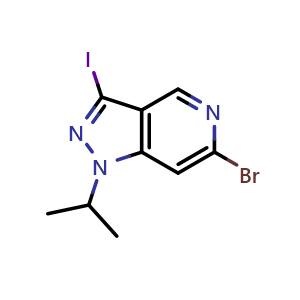 Chemical structure of 6-Bromo-3-iodo-1-isopropyl-1H-pyrazolo[4,3-c]pyridine , CAS 1639050-72-8, AChemBlock V149928
