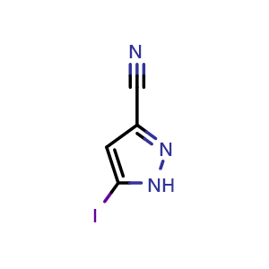 Chemical structure of 5-Iodopyrazole-3-carbonitrile , CAS 1533442-33-9, AChemBlock V149951
