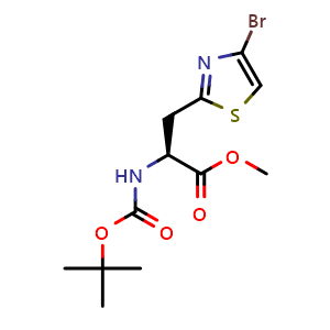 Chemical structure of Methyl (S)-2-(Boc-amino)-3-(4-bromo-2-thiazolyl)propanoate , CAS 2641451-73-0, AChemBlock V149956