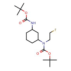 Chemical structure of N1,N3-Bis(Boc)-N1-(2-fluoroethyl)cyclohexane-1,3-diamine , AChemBlock V149962