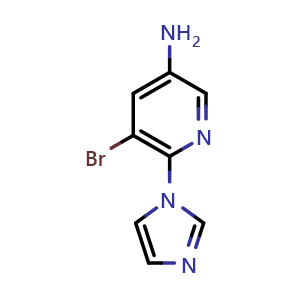 Chemical structure of 3-Amino-5-bromo-6-(1-imidazolyl)pyridine , CAS 1508369-91-2, AChemBlock V149989