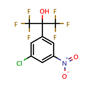 Chemical structure of 2-(3-Chloro-5-nitrophenyl)-1,1,1,3,3,3-hexafluoro-2-propanol , CAS 2845126-33-0, AChemBlock V149992