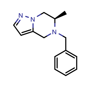 Chemical structure of (R)-5-Benzyl-6-methyl-4,5,6,7-tetrahydropyrazolo[1,5-a]pyrazine , CAS 1639881-12-1, AChemBlock V150014
