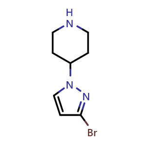 Chemical structure of 4-(3-Bromo-1-pyrazolyl)piperidine , CAS 2245784-57-8, AChemBlock V150017