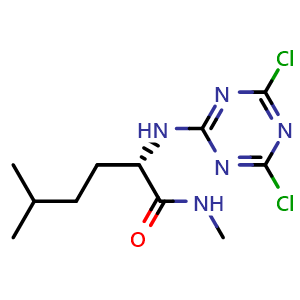 Chemical structure of (S)-2-[(4,6-Dichloro-1,3,5-triazin-2-yl)amino]-N,5-dimethylhexanamide , AChemBlock V150028