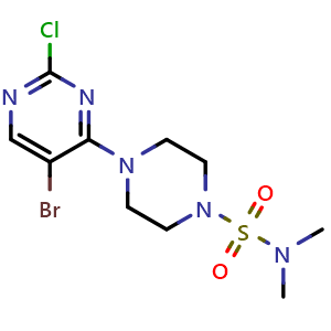Chemical structure of 4-(5-Bromo-2-chloropyrimidin-4-yl)-N,N-dimethylpiperazine-1-sulfonamide , AChemBlock V150031