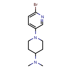 Chemical structure of 1-(6-Bromo-3-pyridyl)-N,N-dimethylpiperidin-4-amine , CAS 1169698-77-4, AChemBlock V150090
