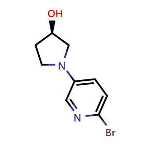 Chemical structure of (R)-1-(6-Bromo-3-pyridyl)pyrrolidin-3-ol , CAS 921592-96-3, AChemBlock V150091