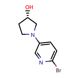 Chemical structure of (S)-1-(6-Bromo-3-pyridyl)pyrrolidin-3-ol , CAS 1841294-19-6, AChemBlock V150092