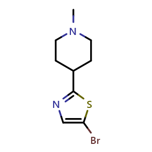 Chemical structure of 5-Bromo-2-(1-methyl-4-piperidyl)thiazole , CAS 1780795-98-3, AChemBlock V150106