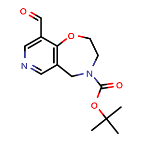 Chemical structure of 4-Boc-2,3,4,5-tetrahydropyrido[3,4-f][1,4]oxazepine-9-carbaldehyde , CAS 2252274-85-2, AChemBlock V150115