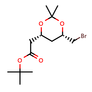 Chemical structure of tert-Butyl (4R,6S)-6-(Bromomethyl)-2,2-dimethyl-1,3-dioxane-4-acetate , CAS 154026-98-9, AChemBlock V150125